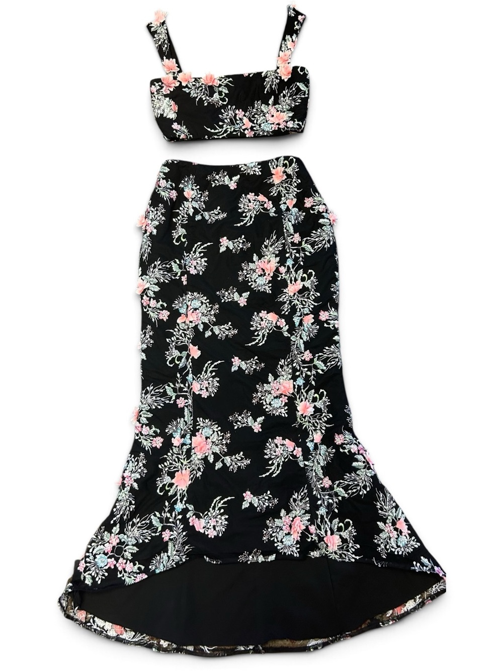 Elliatt Black Floral Two-Piece Skirt Set with Pink & White Blooms